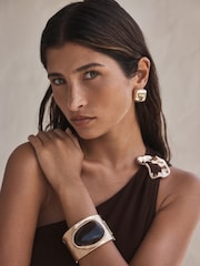 Chocolate Gold Hardwear One Shoulder Knot Detail Midi Dress - Image 6 of 10