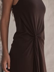 Chocolate Gold Hardwear One Shoulder Knot Detail Midi Dress - Image 7 of 10
