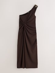 Chocolate Gold Hardwear One Shoulder Knot Detail Midi Dress - Image 8 of 10