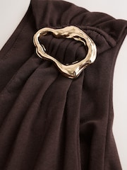 Chocolate Gold Hardwear One Shoulder Knot Detail Midi Dress - Image 9 of 10