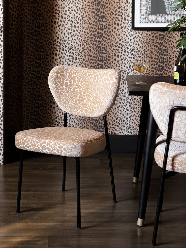 Rockett St George Set of 2 Leopard Luxe Cut Velvet Antique Sand Perfect Dining Chairs - Image 1 of 8 Rockett St George Set of 2 Leopard Luxe Cut Velvet Antique Sand Perfect Dining Chairs - Image 1 of 8