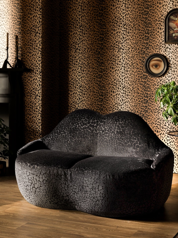 Rockett St George Leopard Luxe Black Luscious Lips Small 2 Seater Sofa - Image 1 of 8 Rockett St George Leopard Luxe Black Luscious Lips Small 2 Seater Sofa - Image 1 of 8