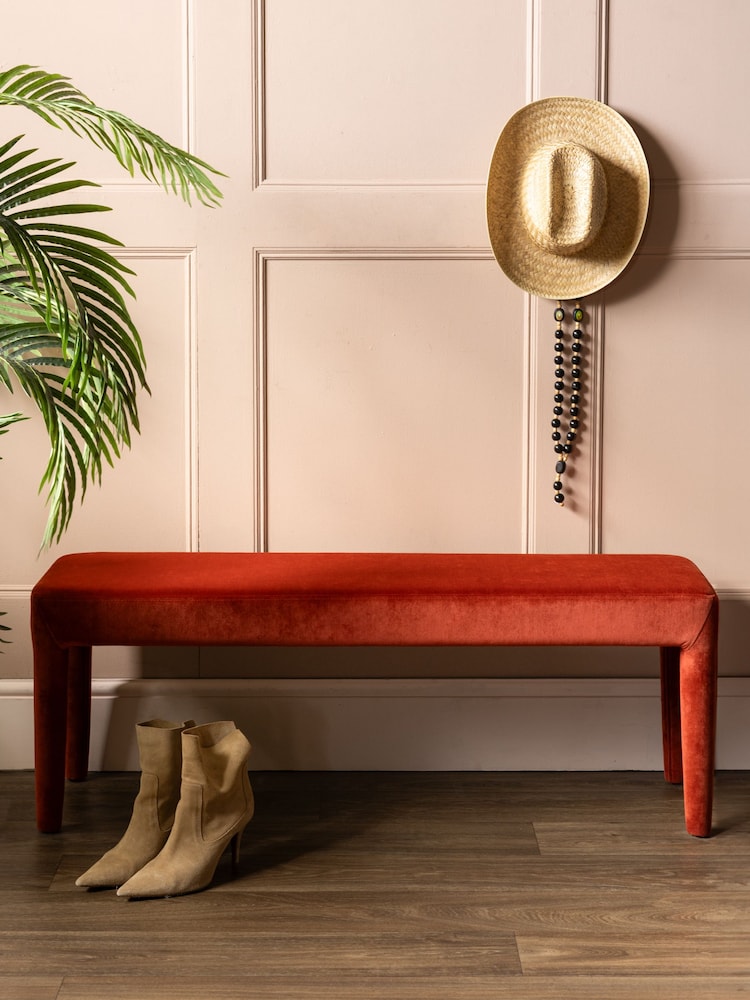 Rockett St George Luxe Needlecord Velvet Burnt Sienna Orange Starlet Bench - Image 1 of 12 Rockett St George Luxe Needlecord Velvet Burnt Sienna Orange Starlet Bench - Image 1 of 12