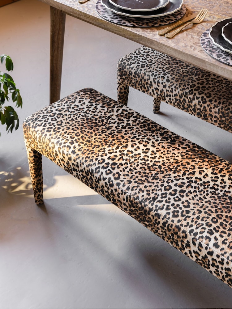 Rockett St George Leopard Love Velvet Starlet Bench - Image 2 of 9 Rockett St George Leopard Love Velvet Starlet Bench - Image 2 of 9