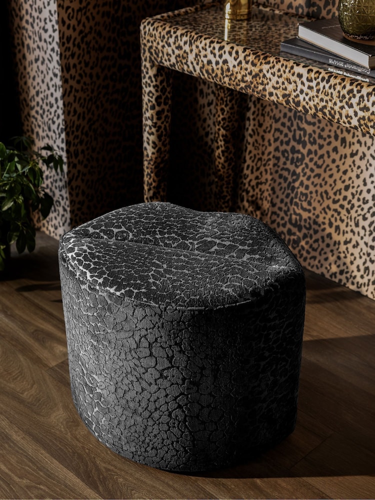 Rockett St George Leopard Luxe Black Lips Stool - Image 1 of 5 Rockett St George Leopard Luxe Black Lips Stool - Image 1 of 5