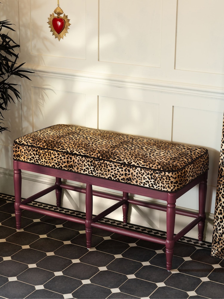 Rockett St George Leopard Love Velvet Rebel Spindle Bench - Image 1 of 8