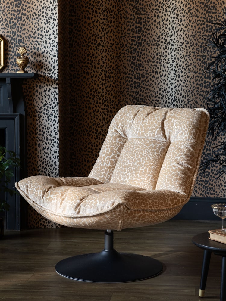 Rockett St George Leopard Luxe Antique Sand Natural Lounge Lover Swivel Accent Chair - Image 1 of 8 Rockett St George Leopard Luxe Antique Sand Natural Lounge Lover Swivel Accent Chair - Image 1 of 8