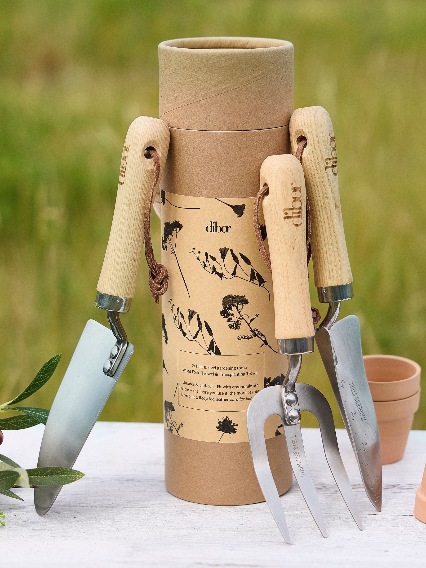 Dibor Unisex Natural Set Of Traditional Garden Hand Tools With Ash Handles & Storage Tube In Size 3 - Image 3