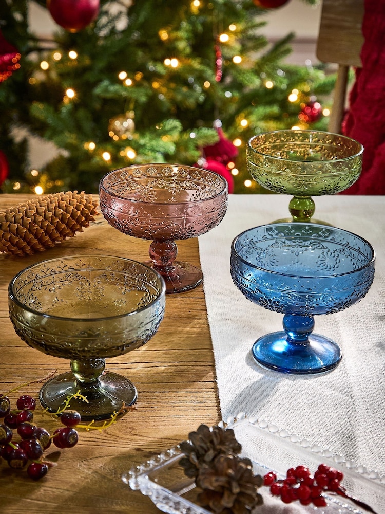 Dibor Set of 4 Multi Embossed Footed Bowls - Image 1 of 6