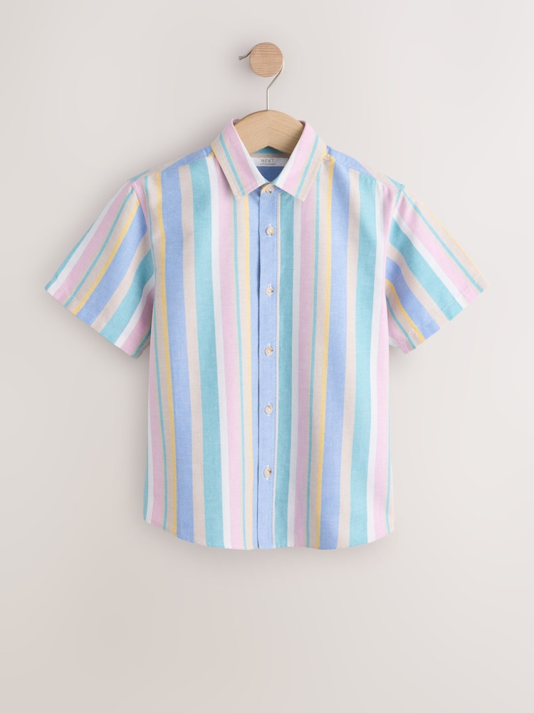 Multi Pastel Short Sleeve Stripe Shirt (3-16yrs) - Image 1 of 4 Multi Pastel Short Sleeve Stripe Shirt (3-16yrs) - Image 1 of 4