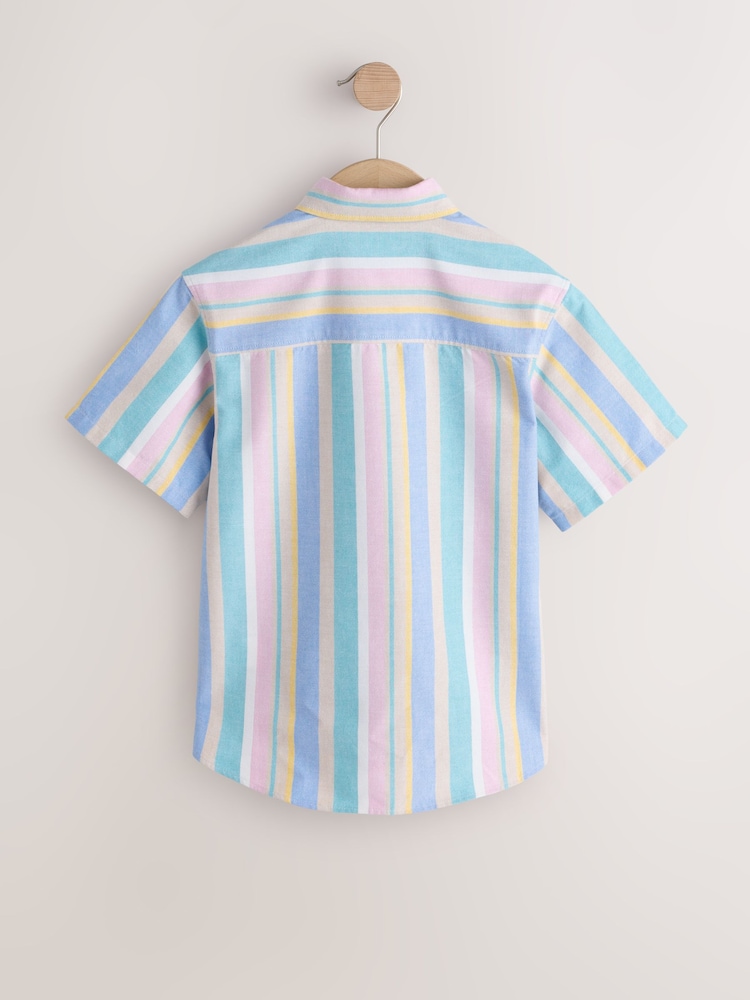 Multi Pastel Short Sleeve Stripe Shirt (3-16yrs) - Image 2 of 4 Multi Pastel Short Sleeve Stripe Shirt (3-16yrs) - Image 2 of 4