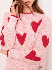 Lipsy Red Heart Pattern Stitchy Embroidered Knit Jumper - Image 2 of 5