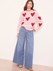 Lipsy Red Heart Pattern Stitchy Embroidered Knit Jumper - Image 3 of 5