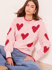 Lipsy Red Heart Pattern Stitchy Embroidered Knit Jumper - Image 4 of 5