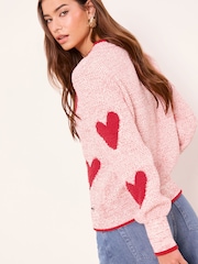 Lipsy Red Heart Pattern Stitchy Embroidered Knit Jumper - Image 5 of 5