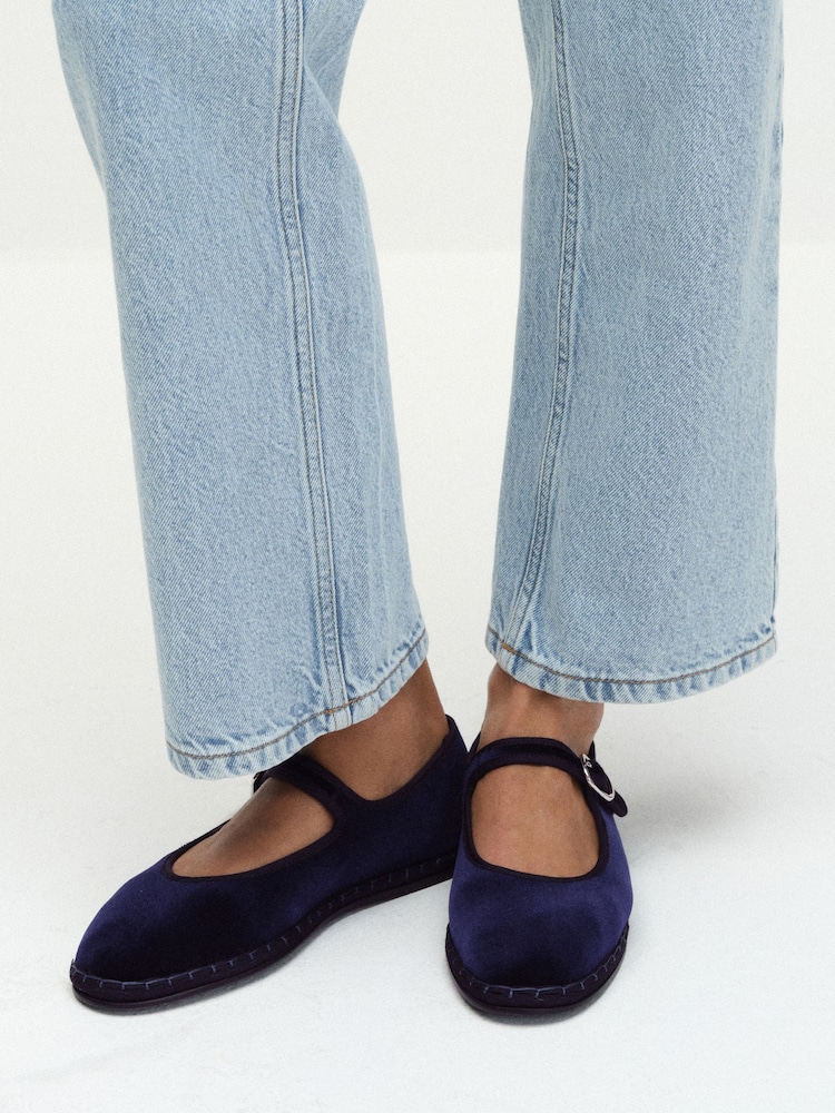 The Set Premium Velvet Mary Janes Shoes Navy - Image 1 of 7 The Set Premium Velvet Mary Janes Shoes Navy - Image 1 of 7