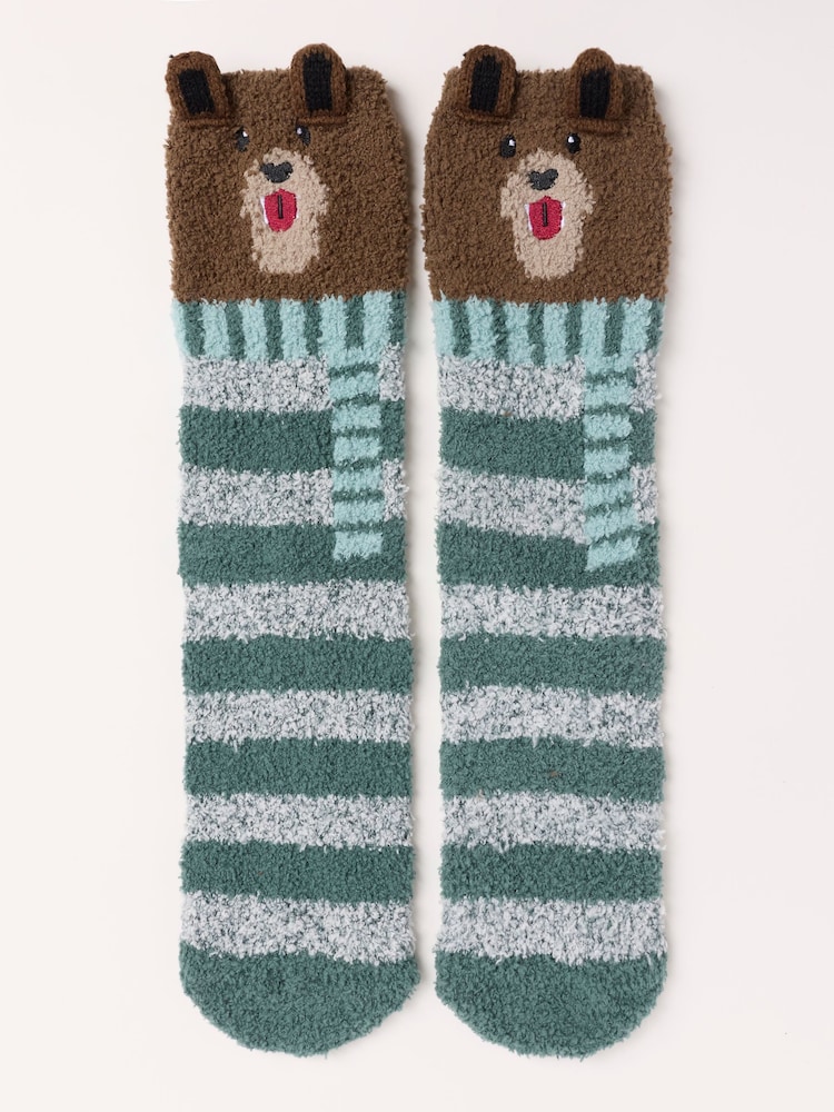 FatFace Green Cosy Bear Socks - Image 1 of 2 FatFace Green Cosy Bear Socks - Image 1 of 2