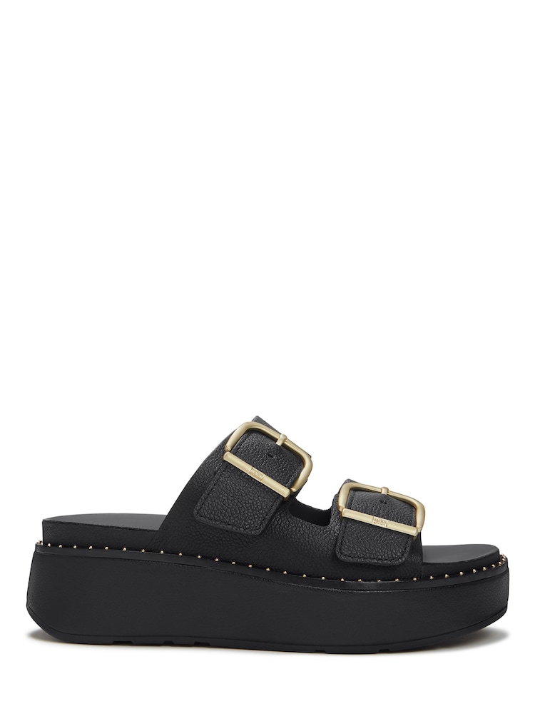 FitFlop Black Gen-FF Max Buckle Tumbled Leather Two Bar Slides - Image 2 of 5