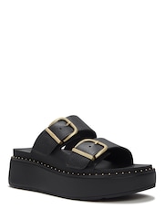 FitFlop Black Gen-FF Max Buckle Tumbled Leather Two Bar Slides - Image 3 of 5