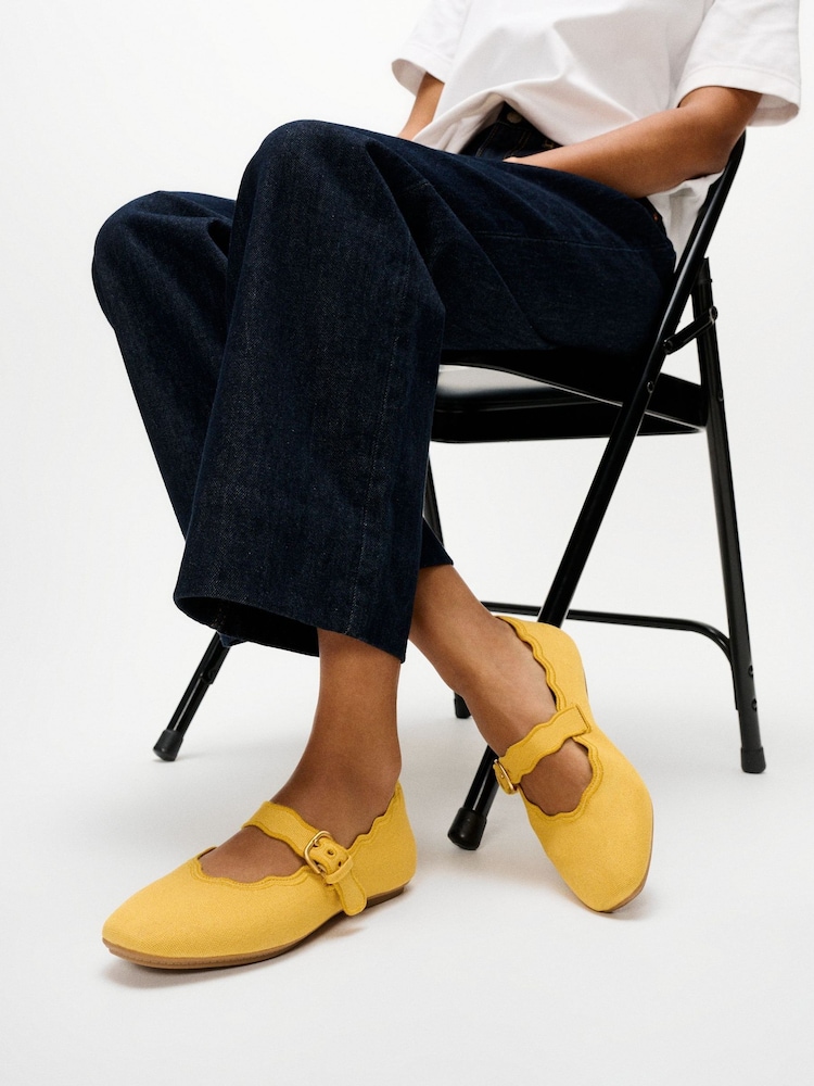FitFlop Yellow Delicato Wave-Edge Canvas Mary Janes Shoes - Image 1 of 5