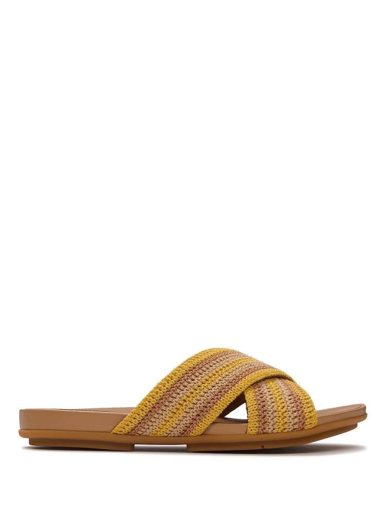 Galben - FitFlop Gracie Stripe-Webbing Cross Slides - Imaginea 1 din 4