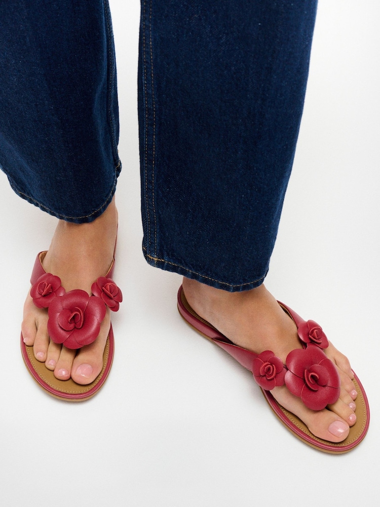 FitFlop Red Gracie Flower Leather Flip-Flops - Image 1 of 2