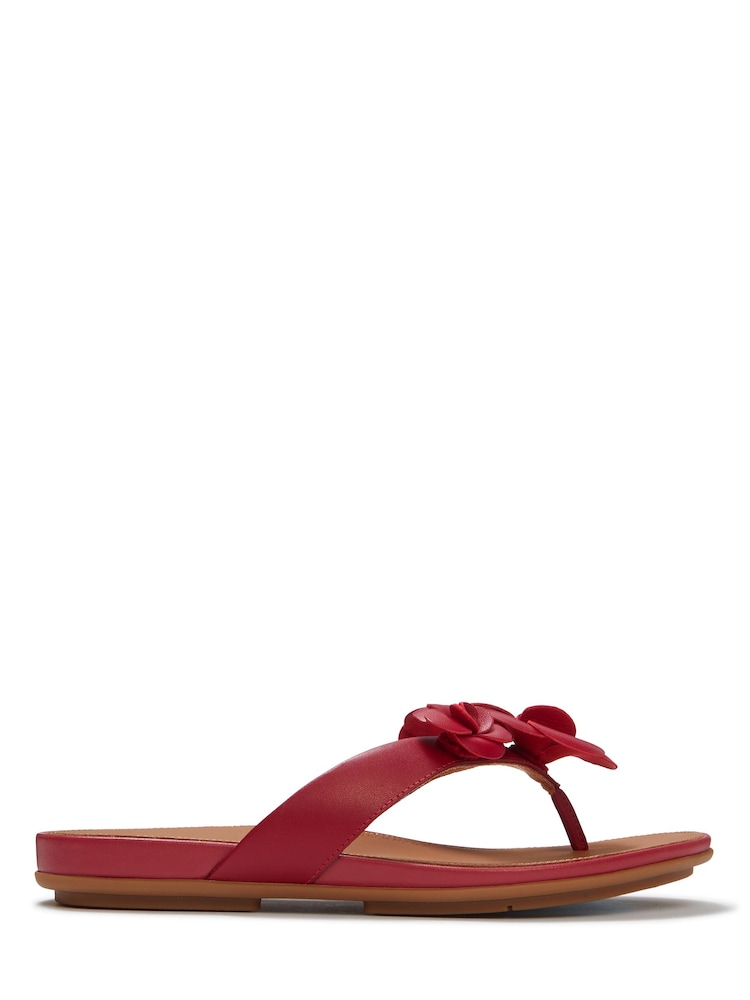 FitFlop Red Gracie Flower Leather Flip-Flops - Image 2 of 2
