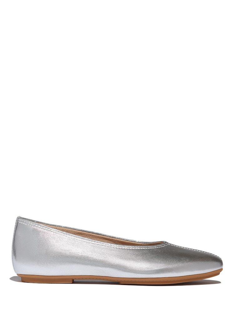 FitFlop Silver Delicato High-Cut Soft-Leather Ballet Flats - Image 2 of 6