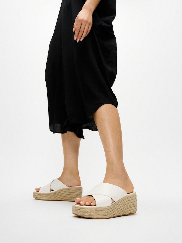 FitFlop White Platfforms Espadrille Leather Wedge Cross Slides - Image 1 of 4