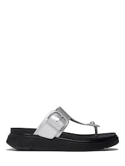 FitFlop Silver Gen FF Buckle Tumbled Leather Toe Post Sandals - Image 2 of 2