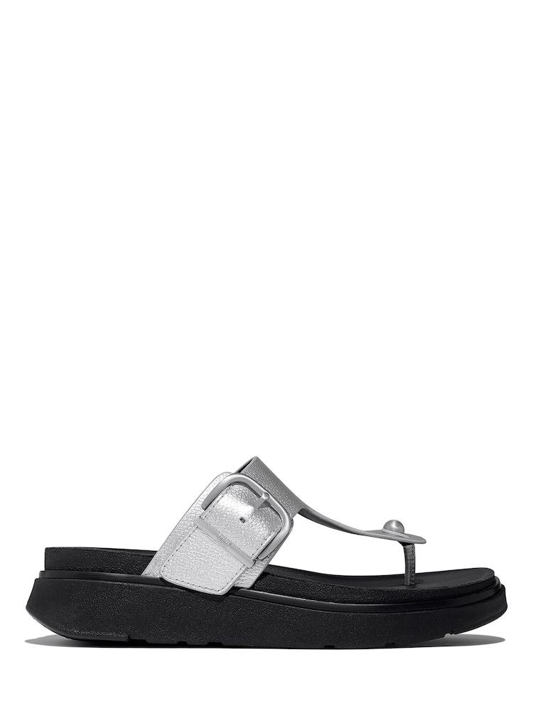 FitFlop Silver Gen FF Buckle Tumbled Leather Toe Post Sandals - Image 2 of 2 FitFlop Silver Gen FF Buckle Tumbled Leather Toe Post Sandals - Image 2 of 2