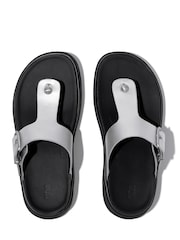FitFlop Silver Gen FF Buckle Tumbled Leather Toe Post Sandals - Image 3 of 5