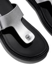 FitFlop Silver Gen FF Buckle Tumbled Leather Toe Post Sandals - Image 5 of 5