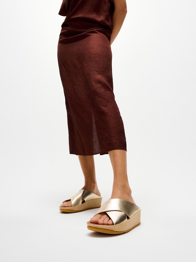 FitFlop Silver Lulu Lux Graphic Weave Leather Cross Slides - Image 1 of 3 FitFlop Silver Lulu Lux Graphic Weave Leather Cross Slides - Image 1 of 3