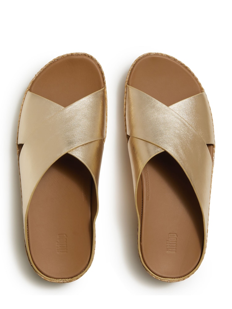 FitFlop Silver Lulu Lux Graphic Weave Leather Cross Slides - Image 2 of 3 FitFlop Silver Lulu Lux Graphic Weave Leather Cross Slides - Image 2 of 3