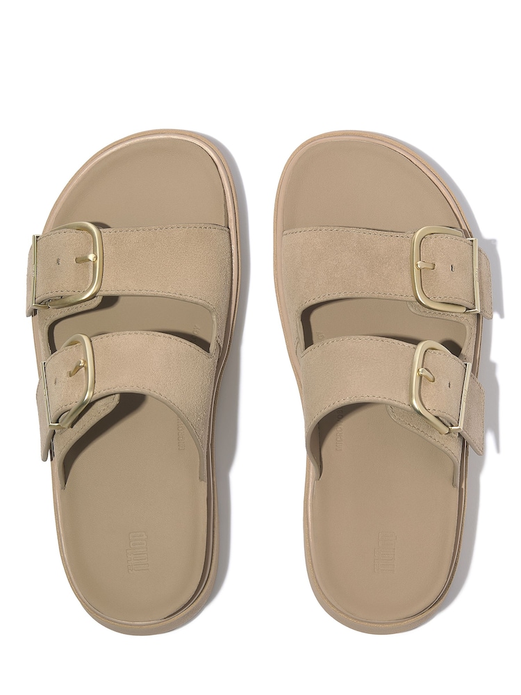 FitFlop Brown Gen-FF Buckle Two Bar Suede Slides - Image 2 of 5