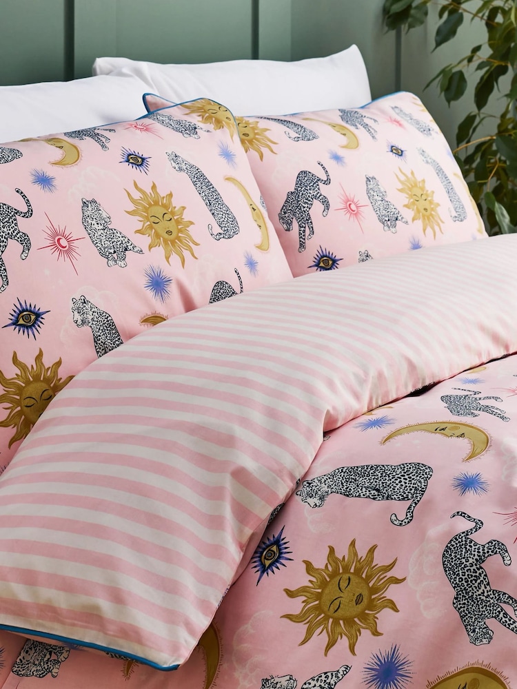 Chelsea Peers Pink Cotton Celestial Leopard Print Reversible Bedding Set - Image 2 of 3 Chelsea Peers Pink Cotton Celestial Leopard Print Reversible Bedding Set - Image 2 of 3