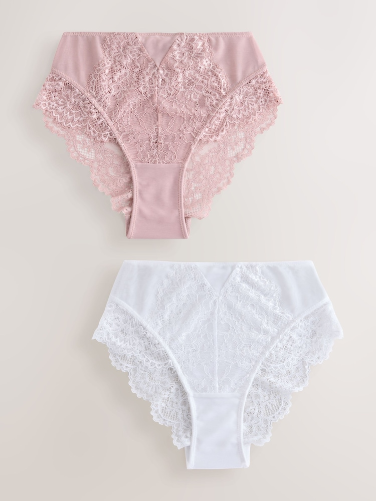 Blush/White Tummy Control Lace Shaping Knickers 2 Pack - Image 1 of 5