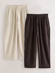 Schokoladenbraun/Neutral - Textured Barrel Leg Trousers With Linen 2 Pack - Bild 1 von 9