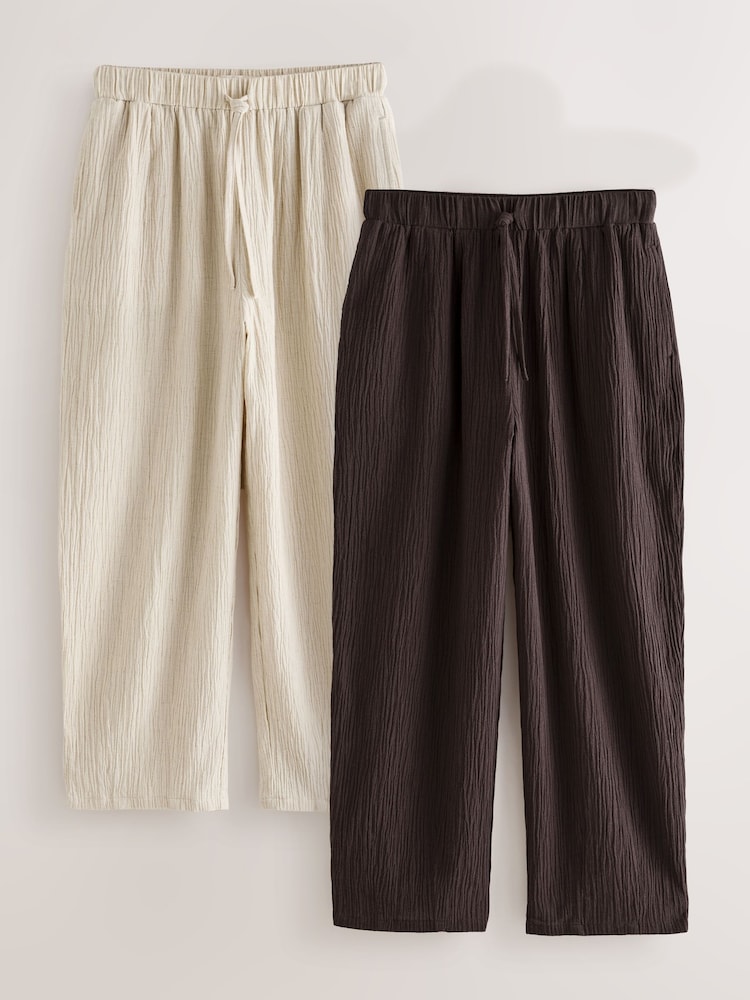 Schokoladenbraun/Neutral - Textured Barrel Leg Trousers With Linen 2 Pack - Bild 1 von 9