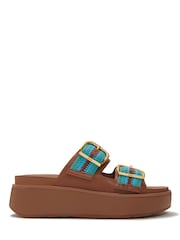 FitFlop Brown Gen-FF Max Buckle Stripe Webbing Two Bar Slides - Image 2 of 5