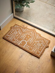 Cox & Cox Natural Christmas Gingerbread Cottage Doormat - Image 1 of 4