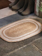 Cox & Cox Natural Border Braided Jute Oval Doormat - Image 1 of 3