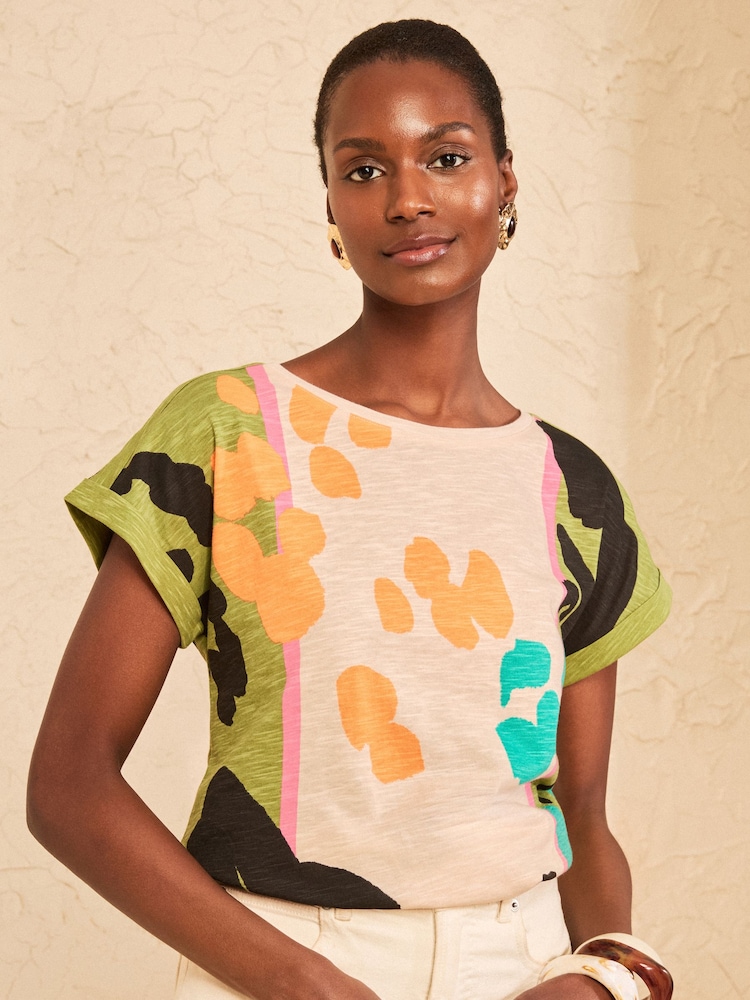 Love & Roses Khaki Green Animal Print Crew Neck Jersey T-Shirt - Image 1 of 4