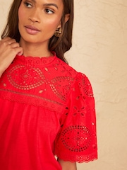 Love & Roses Red Broderie Yoke T-Shirt - Image 2 of 4