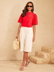 Love & Roses Red Broderie Yoke T-Shirt - Image 3 of 4