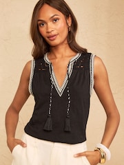 Love & Roses Black Crochet Notch Neck Top - Image 1 of 4