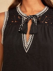 Love & Roses Black Crochet Notch Neck Top - Image 2 of 4