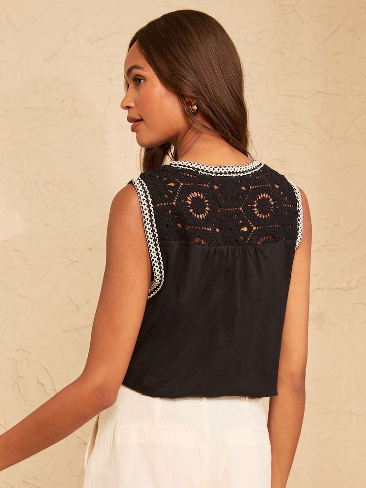 Love & Roses Black Crochet Notch Neck Top - Image 4 of 4