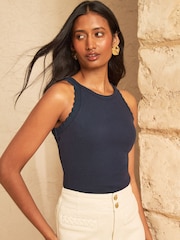 Love & Roses Navy Blue Scallop Halter Neck Top - Image 2 of 4